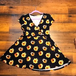 Faux wrap sunflower dress